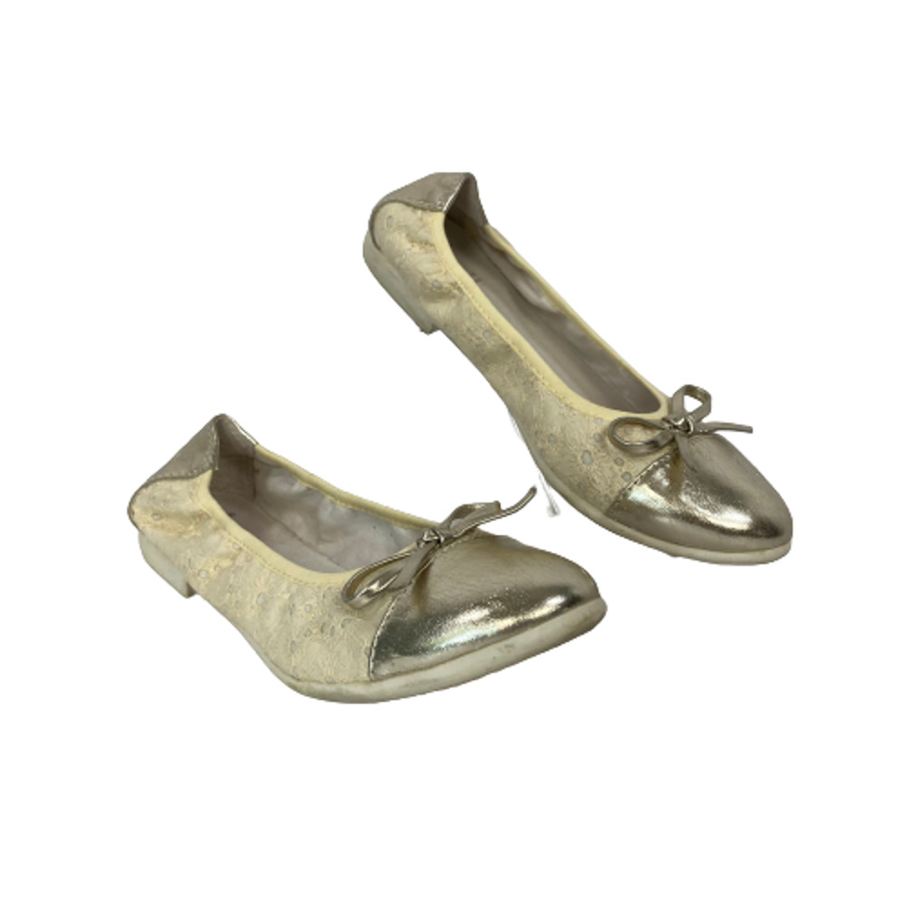 Lelli Kelly‎ Shoes Girls Sz 4.5 Ivory Eyelet Gold Leather Ballet Flats Cap Toe
